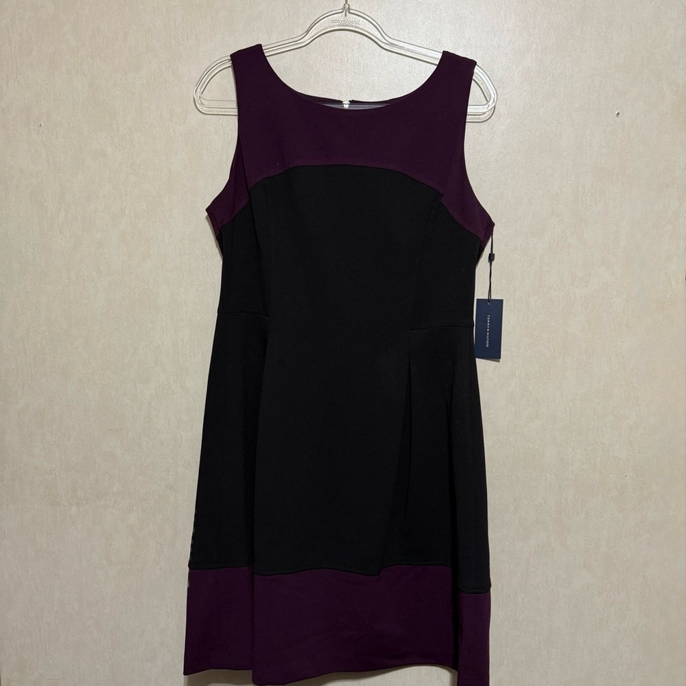 NWT Tommy Hilfiger Purple Black Colorblock Sleeveless A Line Dress